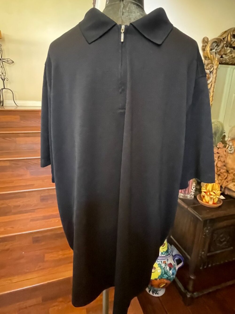 John Ashford Men's Shirt Black Short Sleeve Polo Front Zip Golf Casual NWT 2XB